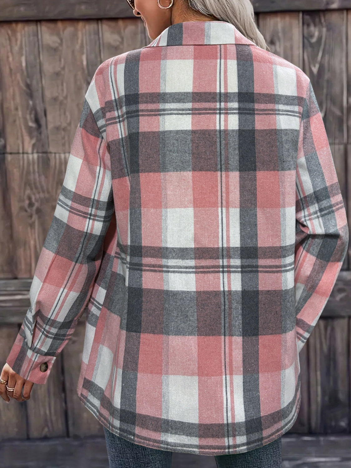 Pocketed Plaid Collared Neck Shacket - NJPH Best Selling 