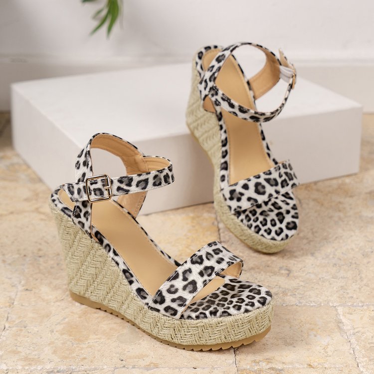 Belt Buckle New Leopard Wedge Women's Sandals - NJPH Best Selling 