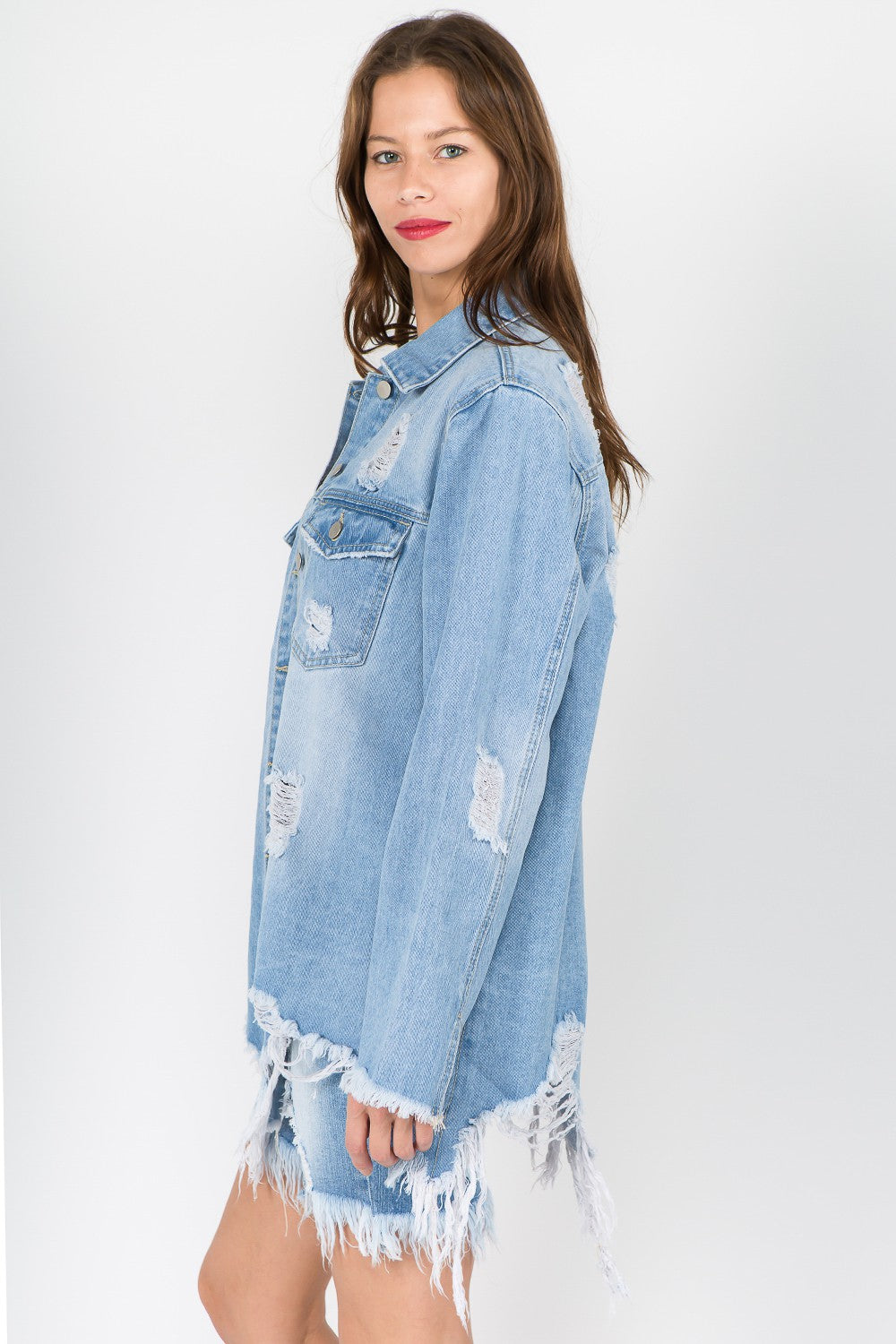 American Bazi Distressed Frayed Hem Denim Jacket - NJPH Best Selling 