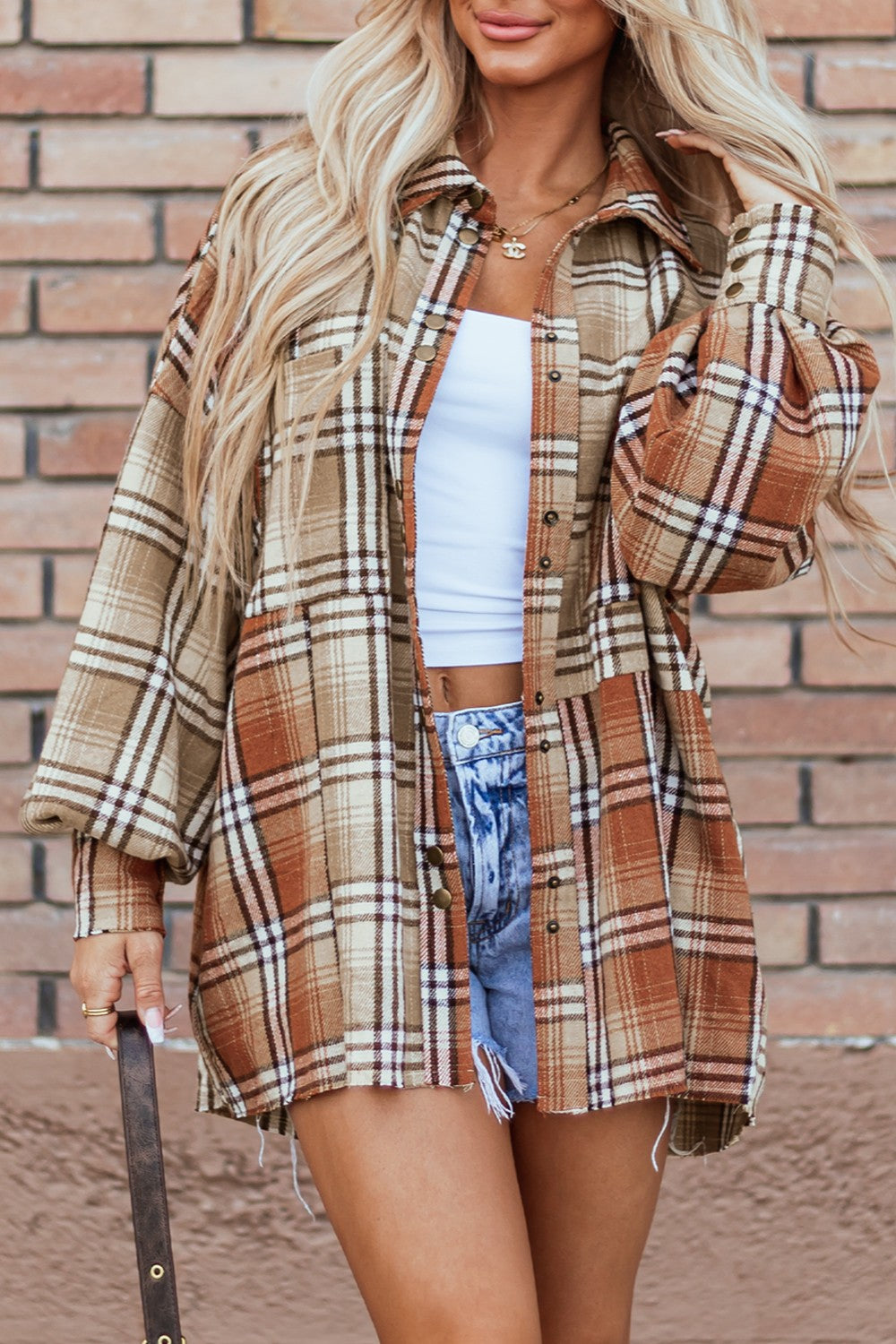 Plaid Snap Down Dropped Shoulder Shacket - NJPH Best Selling 