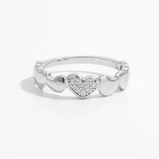 925 Sterling Silver Inlaid Zircon Heart Ring - NJPH Best Selling 