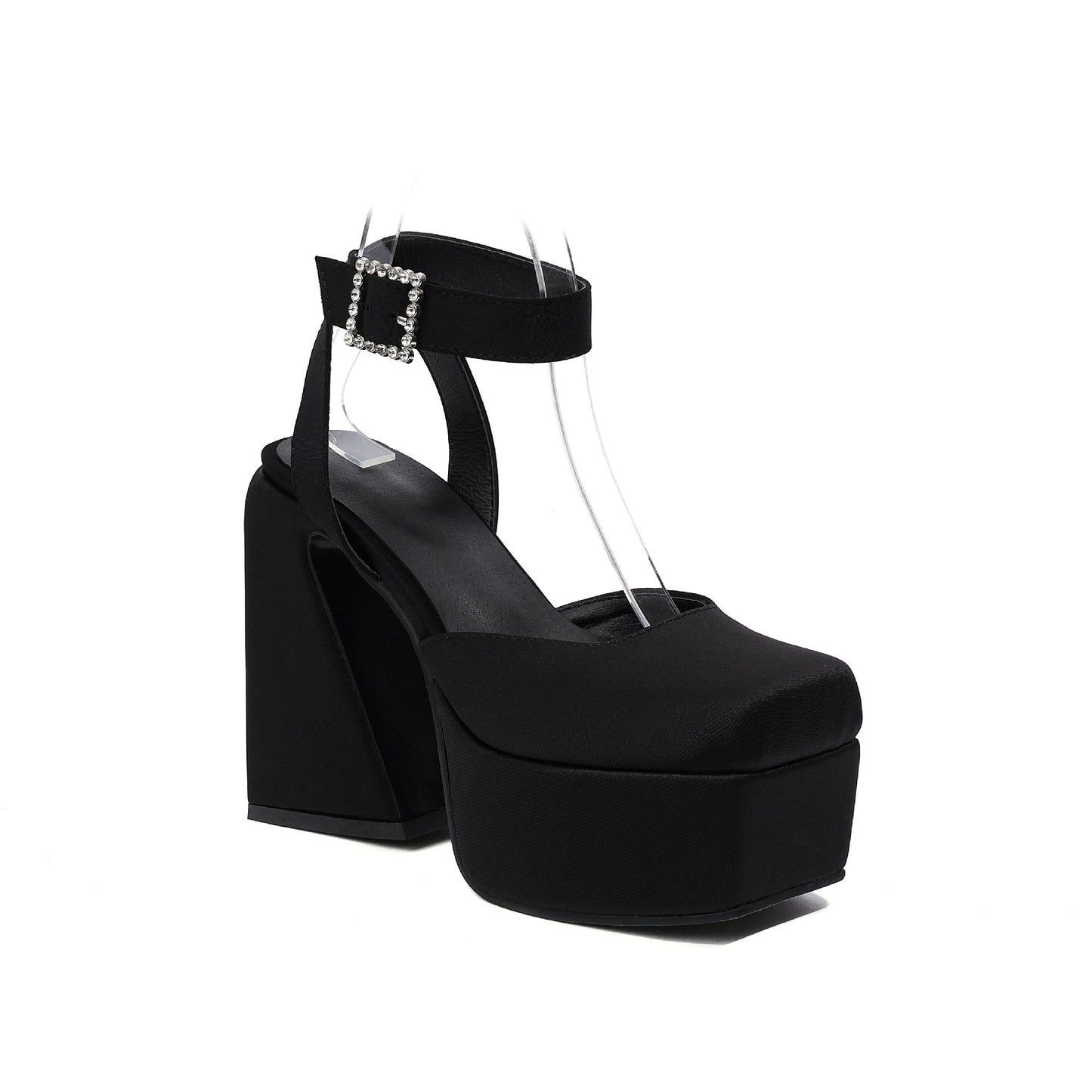 Women's Peep Toe Matte Buckle Thick High Heel Sandals - NJPH Best Selling 