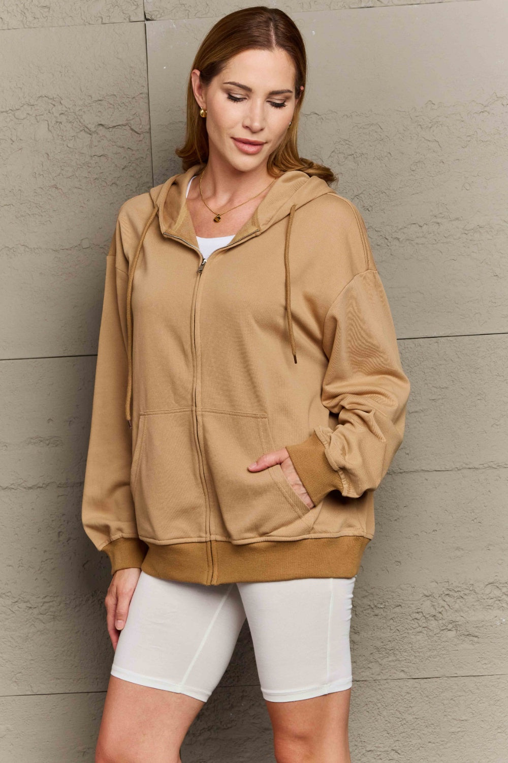 Full Size Zip Up Long Sleeve Hooded Jacket - NJPH Best Selling 