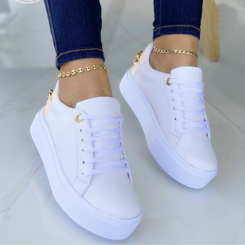 Flat Shoes With Chain Lace Up Sneakers Women Casual Sports Shoes - NJPH Best Selling 