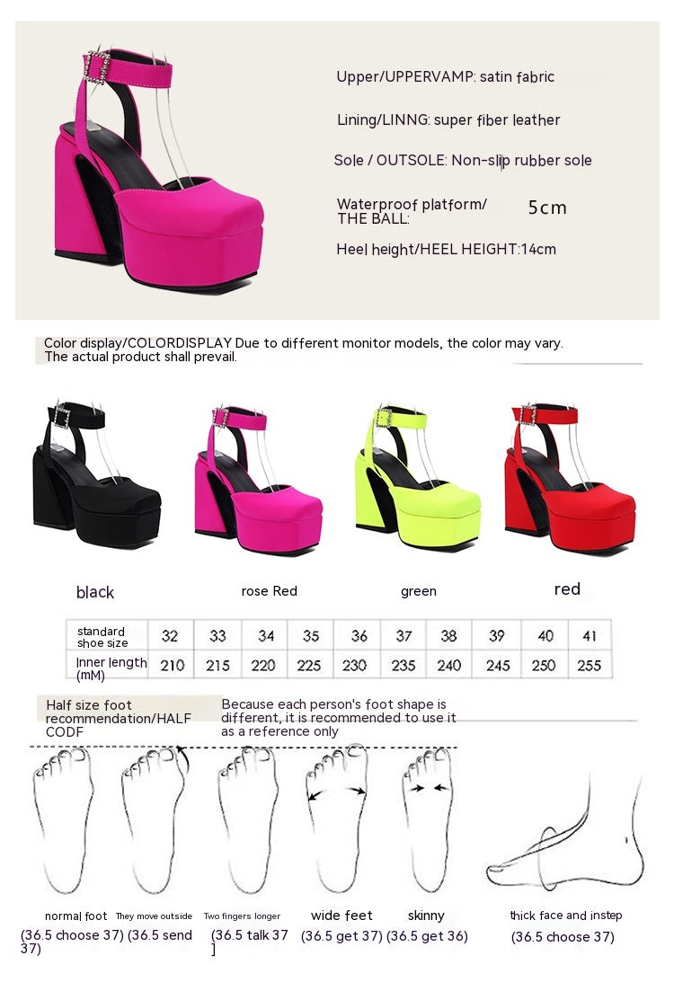 Women's Peep Toe Matte Buckle Thick High Heel Sandals - NJPH Best Selling 