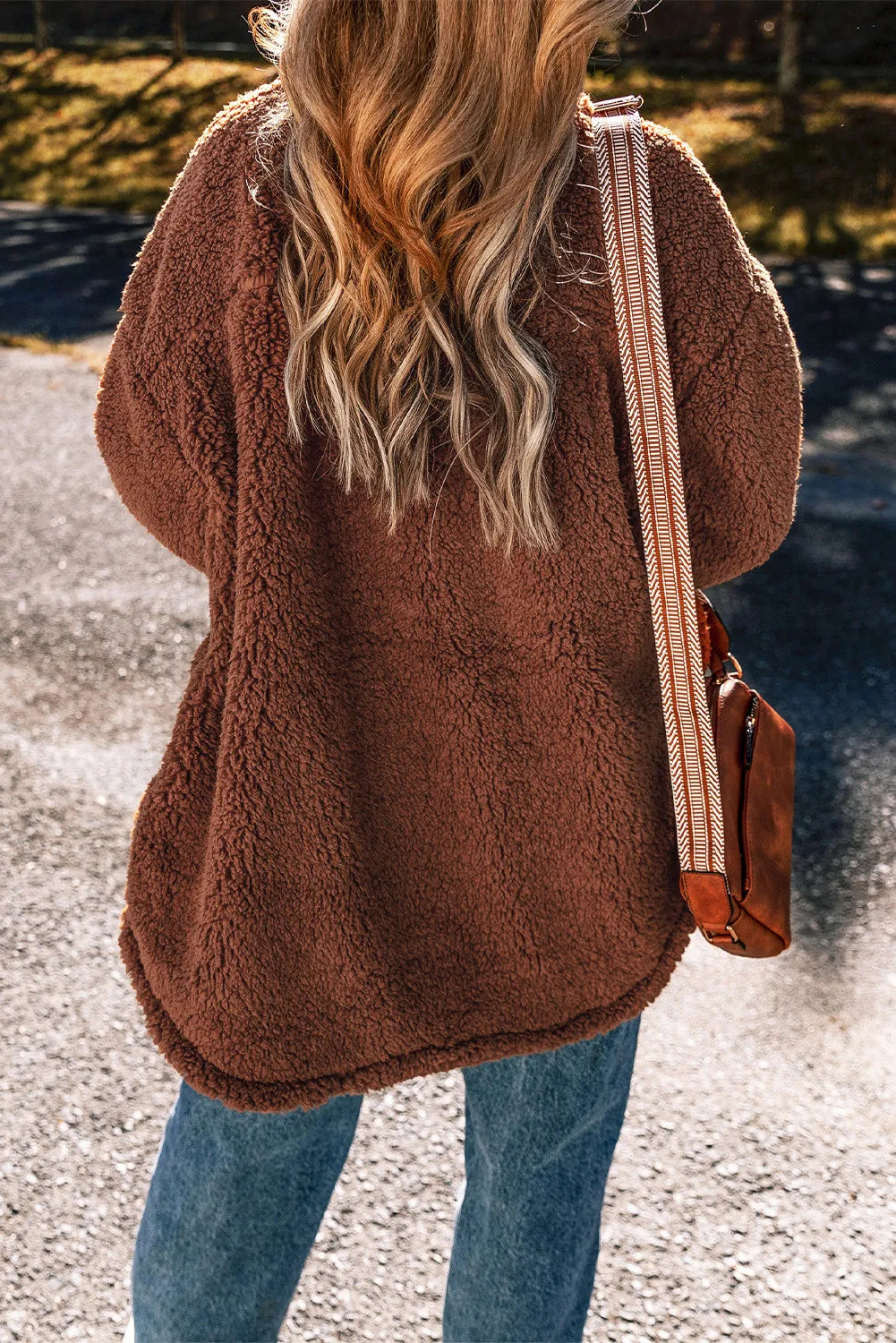 Fuzzy Snap Down Dropped Shoulder Jacket - NJPH Best Selling 