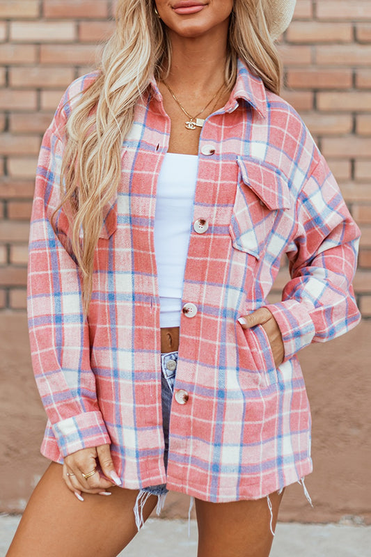 Plaid Button Up Long Sleeve Shacket - NJPH Best Selling 